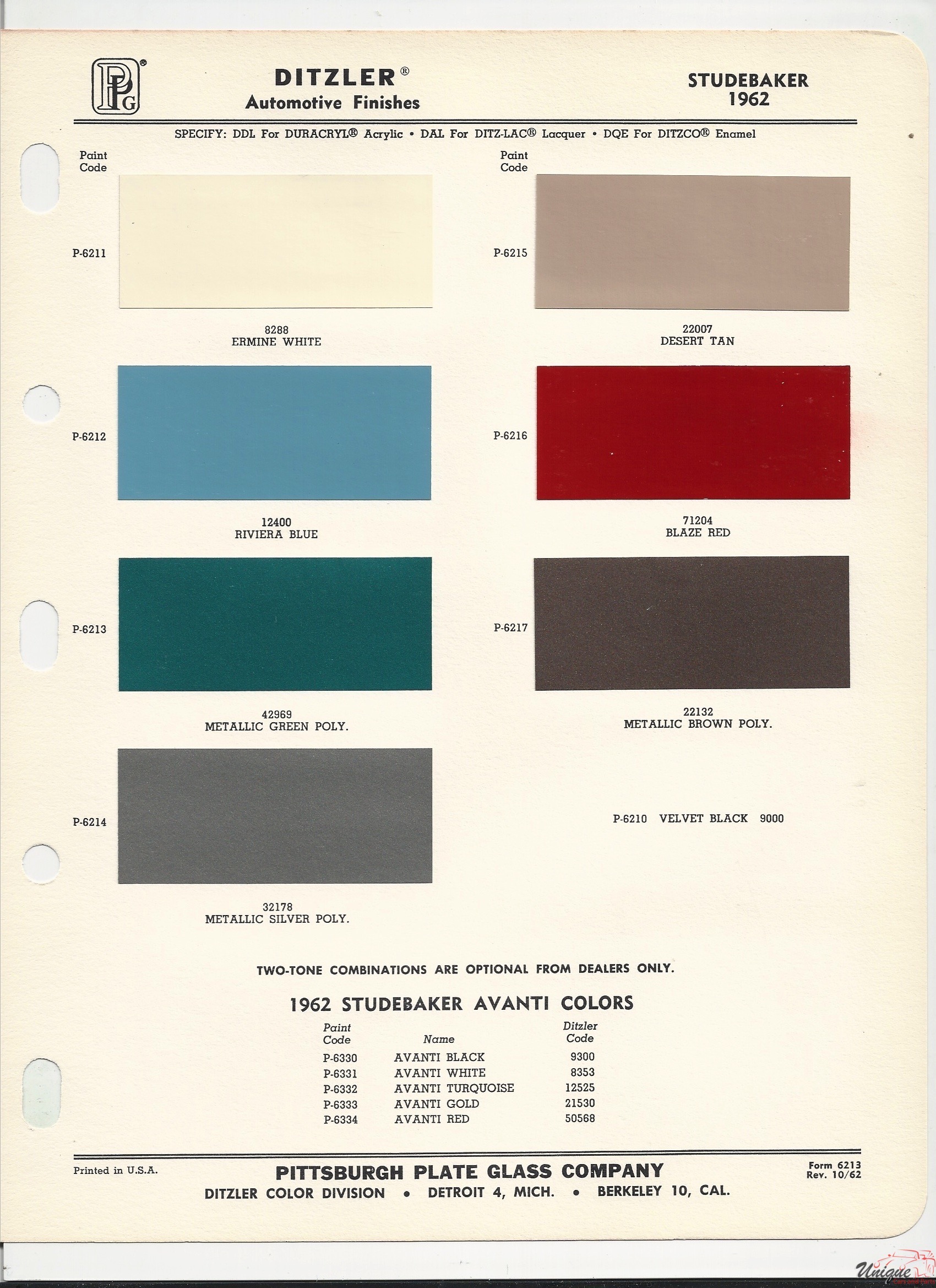 1960 To 1964 Studebaker-2 Paint Charts
